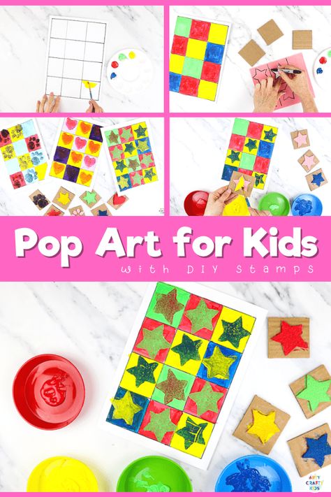 Looking for easy pop art for kids ideas? DIY Stamp Pop Art for Kids: An easy art idea for kids of all ages - it would make a great color + shape recognition activity for preschoolers; a pattern + counting art idea for early years + can be extended to a full art study. This art project can be completed with or without our printable pop art for kids templates. Get them + step by step instructions here! Simple Pop Art for Kids Projects | Art Ideas for Kids | Preschool Pop Art #KidsArt #ArtProjects Pop Art Preschool, Prek Art, Class Mom, Heart Art Projects, Spirit Days, Activity For Preschoolers, Pop Art For Kids, Virtual Teaching, Make Paper Flowers