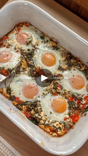 492K views · 32 reactions | This Mediterranean Feta Egg Bake is so easy to whip up and makes a great main course for a special breakfast or brunch. The combination of creamy feta, juicy tomatoes, bright vegetables, and a hearty Nellie’s Free Range egg makes for the most satisfying meal. I love using these eggs because they are free from hormones and antibiotics. Full recipe below🍳🫑🍅

Ingredients:
@nelliesfreerange 6 large eggs
2 cups cherry or grape tomatoes 
1 red bell pepper, chopped 
½ red onion, chopped 
3 garlic cloves, minced
8 oz feta cheese
4 tbsp olive oil
1 tsp dried oregano
1 tsp sea salt 
½ tsp dried thyme
½ tsp ground black pepper
½ tsp red pepper flakes
1 cup baby spinach
chopped fresh chives

Details on my website✨

#PeteAndGerrysPartner #NelliesFreeRangePartner | Gariann Feta Egg Bake, Egg Meals, Breakfast Recipies, Creamy Feta, Special Breakfast, Egg Bake, Dried Thyme, Side Dishes Recipes, Juicy Tomatoes