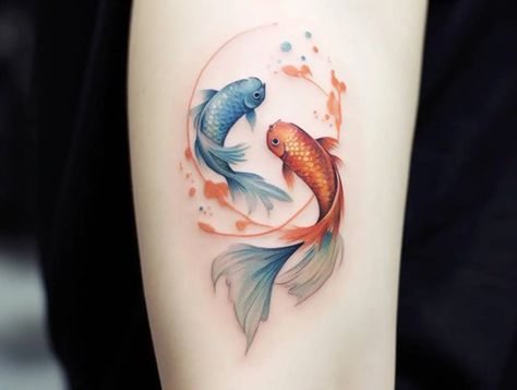 Decoding the Fish Tattoo Meaning: More Than Just Skin-Deep Artistry Watercolor Fish Tattoo, Fish Tattoo Meaning, Okinawa Tattoo, Texas Tattoo, Goldfish Tattoo, Koi Watercolor, Bear Tattoos, Henna Tattoo Designs Simple, Koi Fish Tattoo