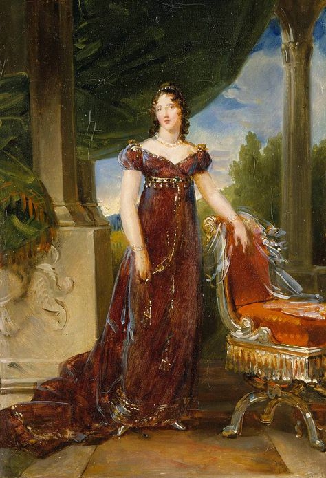 Throne Painting, Princess Reference, Royal Paintings, 1810s Fashion, Debut Dress, 1800s Dresses, Regency Dresses, 1820s Fashion, Debut Dresses