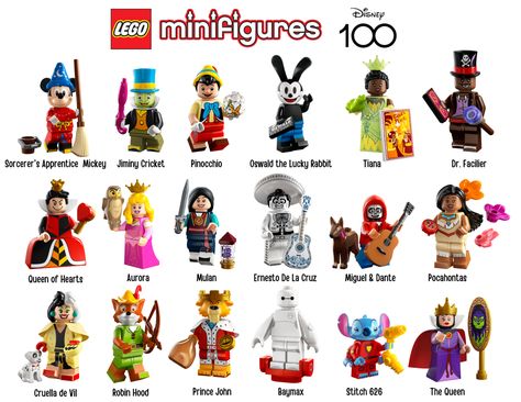 Disney Lego Minifigures, Lego Disney Princess Minifigures, Lego Marvel Custom Minifigures, Disney Lego Sets, Disney Lego, Lego Minifigure Keychain, Minifigure Display, Custom Lego Minifigures, Lego Disney 100 Minifigures