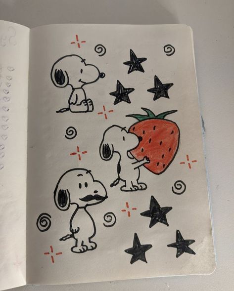 Snoopy Doodle Art, Cute Snoopy Drawing, Easy Snoopy Drawings, Cute Journal Pages Aesthetic, Snoopy Drawing Easy, Snoopy Sketch, Snoopy Doodle, Drawing Snoopy, How To Draw Snoopy