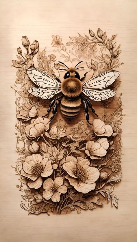 Wood Burning Writing, Pyrography Art Woodburning, Bee Wood Burning, Bee Art Drawing, Bee Pyrography, Pyrography Signs, Wood Etching, Pyrography Pen, Pyrography Ideas