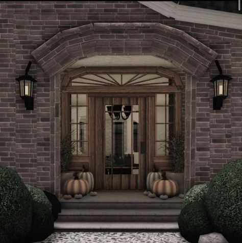 Bloxburg Houses Dark Acedemia, Detailed Bloxburg Exterior, Bloxburg Fireplace Ideas, Bloxburg City Ideas Layout, Bloxburg Gothic House, Bloxburg Dark Academia House, Bloxburg Autumn House Exterior, Grunge Bloxburg House, Entrance Bloxburg