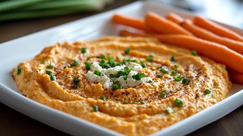 Roasted Carrot and Goat Cheese Dip Recipe Roasted Carrot And Goat Cheese Spread, Carrot Goat Cheese, Leftover Carrots, Goat Cheese Dip Recipes, Carrot Hummus, Carrot Dip, Goat Cheese Dip, Quick Delicious Meals, Entertaining Food