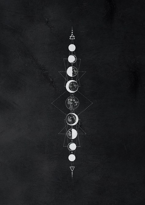 Moon Phases On Spine, Moon Phases Tattoo Designs Spine, Moon Phases Down Spine Tattoo, Sun And Moon Back Tattoo Spine, Moon Phases Chest Tattoo, Vertical Moon Phases Tattoo, Moonphase Tattoo Design, Spine Moon Tattoo, Moon Phase Sternum Tattoo