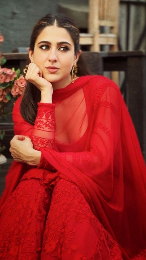 Sara Ali Khan Suit Designs, Sara Ali Khan Sharara Suit, Sara Ali Khan Red Suit, Sara Ali Khan Outfits Indian, Sara Ali Khan Red Sharara, Sara Ali Khan Red Dress, Sara Ali Khan Indian Wear, Sara Ali Khan Outfits, Red Sharara