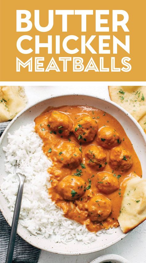 Butter Chicken Meatballs, Chicken Meatball Recipe, Chicken Meatball, Chicken Meatball Recipes, Pinch Of Yum, Tomato Gravy, Ground Chicken Recipes, Meatball Recipe, Chicken Meatballs