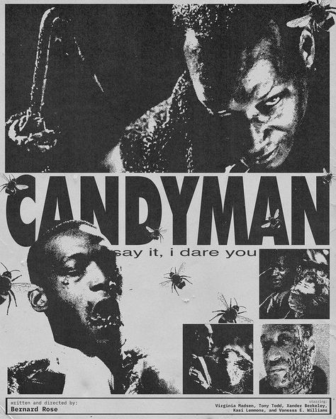 Candy man poster design 🩸 | Instagram Movie Design Poster, Best Movie Posters Design, Dark Design Graphic, Brutalist Poster Design, Maximalism Graphic Design, Poster Design Instagram, Grunge Poster Design, Gallery Graphic Design, Halloween Poster Design