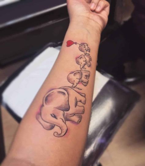 Elephant Tattoos Trunk Up Good Luck, Elephant Family Tattoo Design, Family Of Elephants Tattoo, Elephants Tattoo Design, Happy Tattoos For Women, Elephant Family Tattoos, Elephant Tattoo Design For Women, Fam Tattoo, Realistic Elephant Tattoo