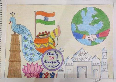 Unity In Diversity Poster India, Unity In Diversity Poster, Diversity Drawing, Clean Drawing, Cleaning Drawing, Pencil Colour Painting, Diversity Poster, Colour Painting, Unity In Diversity