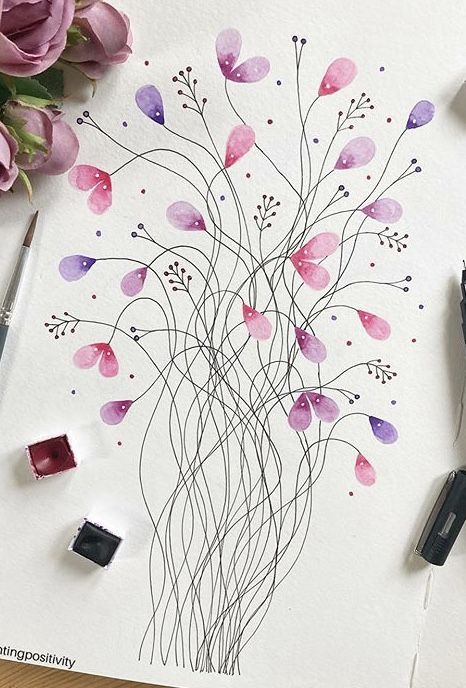 Flower Murals, Doodle Art Flowers, Watercolor Flowers Tutorial, Diy Watercolor Painting, Watercolour Inspiration, Abstract Watercolor Art, Watercolor Paintings Easy, Art Painting Gallery, Diy Watercolor