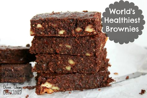 Feeding My Addiction: World's Healthiest Brownies Healthier Desserts Clean Eating, Gluten Free Brownies Recipe, Vegan Brownies Recipe, Brownie Recipes Healthy, How To Make Brownies, Clean Dessert, Sugar Free Vegan, Healthy Brownies, Vegan Brownie