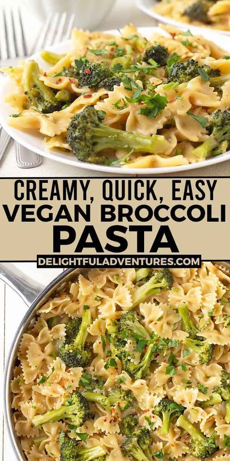 A creamy, quick, and easy vegan broccoli pasta dish you can have ready and on the table in just 30-minutes! It can be made with regular or gluten-free pasta and it's all made in one pot. This simple, delicious vegan dinner idea is a great one to add to your list of vegan recipes to make for dinner this week! Dairy And Soy Free Pasta Recipes, Vegan Broccoli Meals, Vegan Quick Dinner Recipes, Vegan Creamy Broccoli Pasta, Non Dairy Vegan Recipes, Vegan Creamy Pasta Recipes, Easy Vegan Supper Ideas, Simple Plant Based Dinner, Broccoli Dinner Recipes Vegetarian