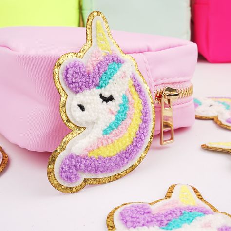 Patches On Backpack, Diy Cosmetic Bag, Cosmetic Bags Diy, Unicorn Applique, Unicorn Patch, Felt Patch, Bag Patches, Cute Patches, Diy Cosmetics