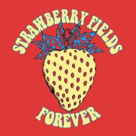 Strawberry Mural, Beatles Strawberry Fields, Beatles Wallpaper, Sorority Themes, Strawberry Aesthetic, Strawberry Field, Strawberry Fields Forever, Pretty Landscapes, Canvas Ideas