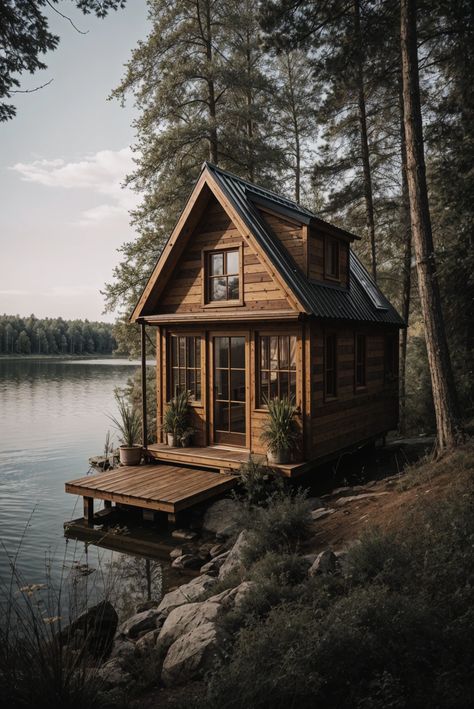 Tranquil Waterfront Escape 🌊🏠 Prefab Cabins, River Cabin, Wooden Cabins, Cozy Cabin, Water Views, Cabin Homes, Fairy House, At Home Store, House In The Woods