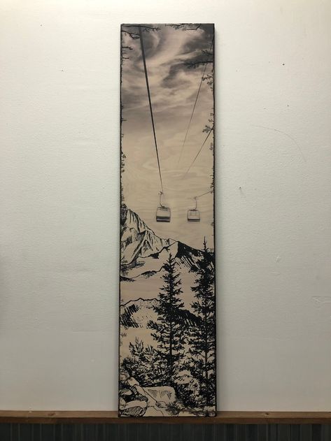 Winter Chairlift Artwork Wood Art Mountain Art Ski | Etsy Ski Artwork, Snowboard Art, Ski Lodge Decor, Burned Wood, Ski Print, Appartment Decor, Ski Art, Basement Inspiration, Ski Decor