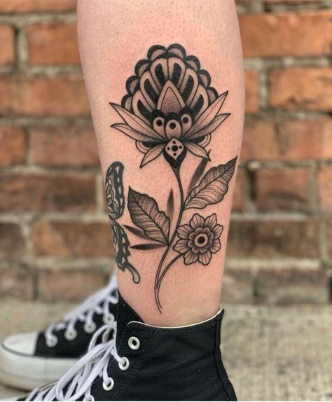 Woods Tattoo, Witch Of The Woods, Wood Tattoo, Simple Flower Tattoo, Emo Tattoos, Tattoo Dark, Traditional Tattoo Inspiration, Traditional Tattoo Flowers, Ankle Tattoos For Women