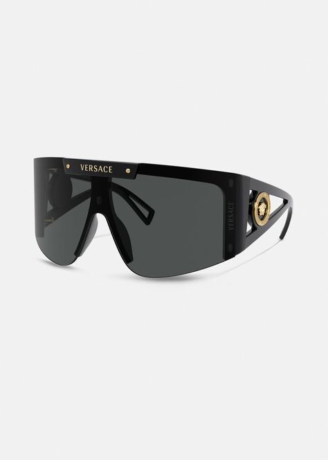 Mirror Glasses Sunglasses, Versace Shades, Pretty Sunglasses, Versace Glasses, Black Men Fashion Swag, Designer Shades, Party Sunglasses, Fashion Eye Glasses, Classic Grey