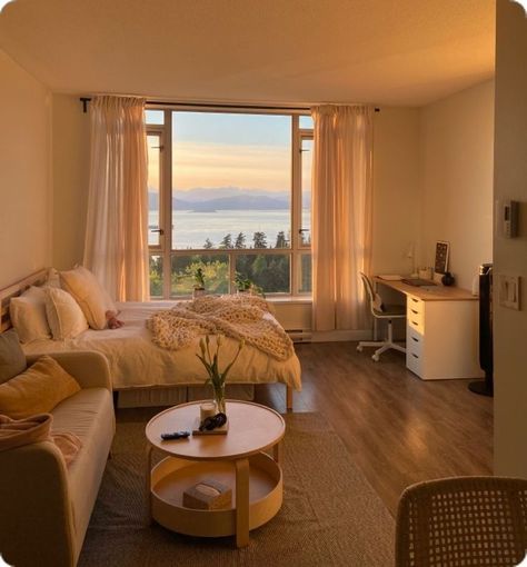 Hj Evelyn Apartment, Vancouver Apartment Aesthetic, Apartment View Aesthetic, Young Adult Apartment, Ubc Dorm, Adult Apartment Decor, Aesthetic Apartments, Vancouver Apartment, University Apartment