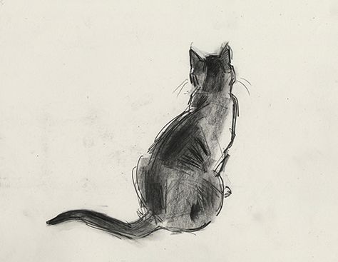 Cat Stalking Drawing, Cat Drawing Back View, Cat Back Drawing, Cat From Behind Drawing, Cat Reaching Up, Japanese Art Ideas, Cat Side Profile Drawing, Cat Walking Drawing, Cat Ink Drawing