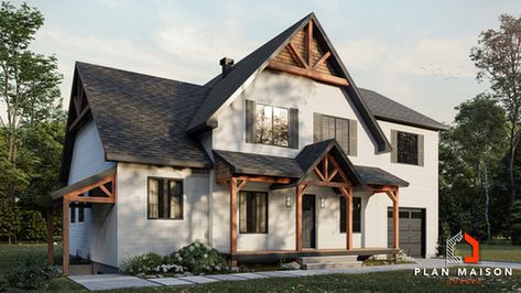 Farmhouse house plan with garage | Quebec House Plan Farmhouse With Garage, House Plan With Garage, House Plans With Garage, Shower Rooms, Garage Apartments, Garage House Plans, Garage Plan, Farmhouse House, Make An Appointment