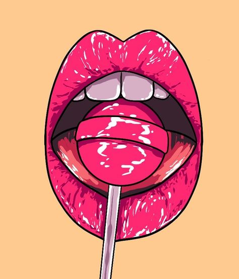 Lollipop Aesthetic Drawing, Lips With Lollipop Drawing, Lips With Lollipop, Lollipop Drawing, Lips Lollipop, Aesthetic Lips, Images Pop Art, Lips Illustration, Drawing Lips