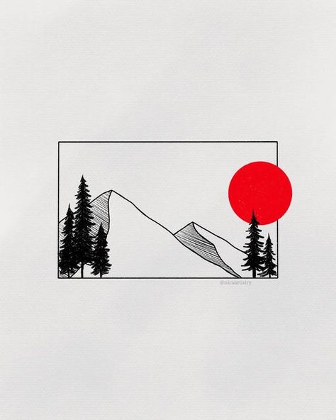 Sun Mountain Tattoo, Simple Tshirt Design, Camper Drawing, Snow Tattoo, Sun Tattoo Designs, Tattoos Inspo, Small Frames, Sun Drawing, Minimal Drawings