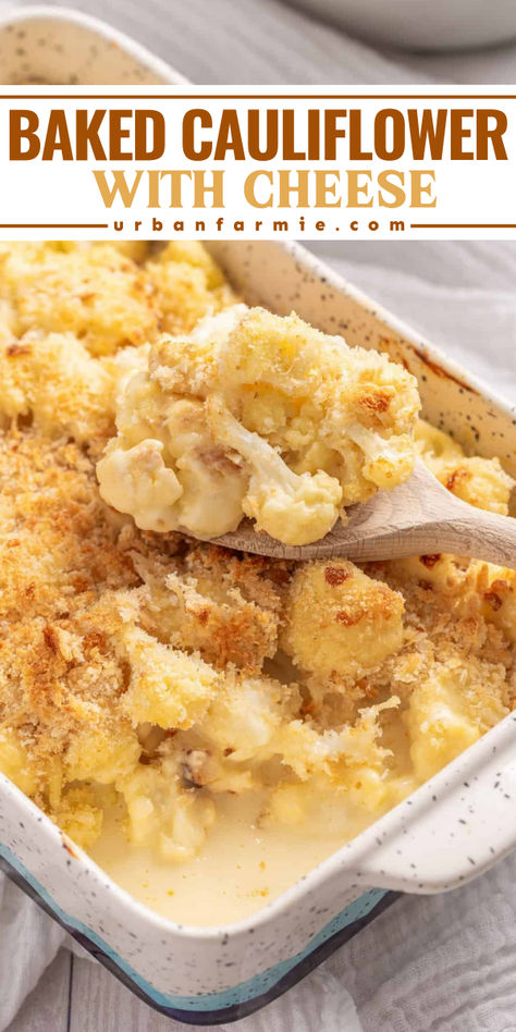 This baked cauliflower with cheese is an irresistibly delicious and healthy side dish ready in an hour. Made with roasted cauliflower, creamy Mornay sauce, and baked until crispy and golden brown, it's sure to be a hit at your next dinner party! Cauliflower Mozzarella Recipes, Baked Cauliflower Cheese Recipe, Scalloped Cauliflower Recipes, Baked Cauliflower With Cheese, Creamed Cauliflower, Cauliflower With Cheese Sauce, Cauliflower Parmesan Bake, Cauliflower Sides, Oven Baked Cauliflower Recipes