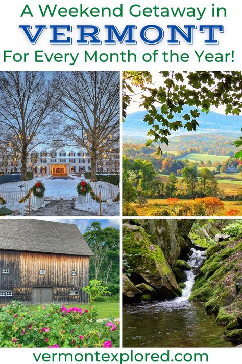 12 Fun Weekend Getaways in Vermont: One for Every Month Vermont In February, Vermont Day Trips, Vermont Honeymoon, Vermont Weekend Getaway, Stowe Vermont Itinerary, Fun Weekend Getaways, Where To Stay In Vermont In The Fall, Travel Vermont, Visit Vermont