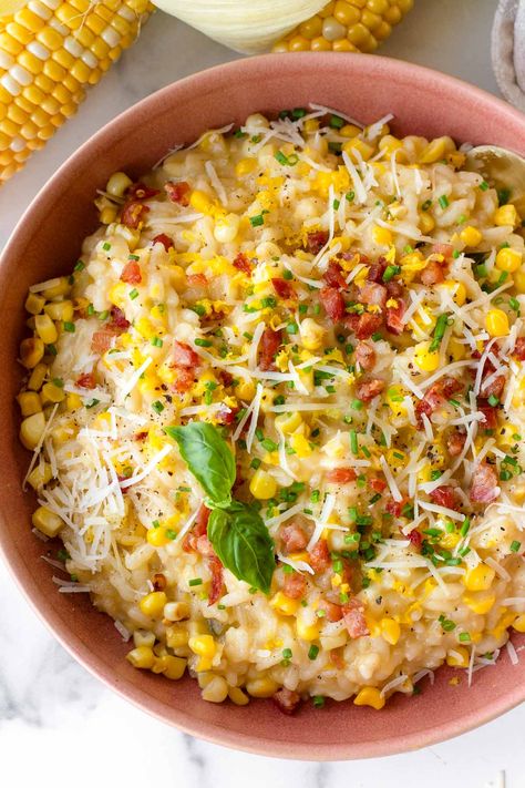 Corn Risotto Recipes, Corn Risotto, Momma Mia, Crispy Pancetta, Grilled Peach Salad, Recipe For Summer, Yummy Pasta, Mexican Street Corn Salad, Summer Vision