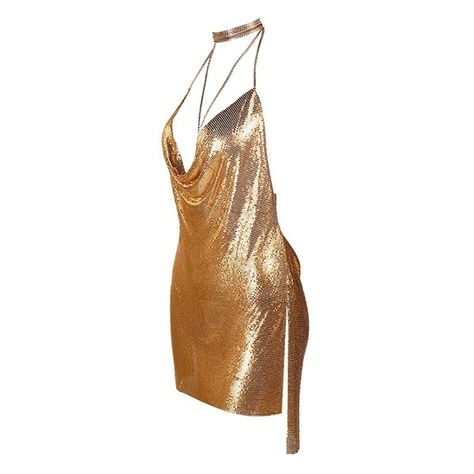 Chain Gang Gold Metal Chainmail Plunge V Neck Backless Halter Mini... (300 BRL) ❤ liked on Polyvore featuring dresses, halter crop top, mini dress, short halter dress, v-neck dresses and v neck cocktail dress Gold Dress Short, Gold Crop Top, High Clothes, Chic Evening Dress, Chain Gang, V Neck Cocktail Dress, Most Beautiful Wedding, Most Beautiful Wedding Dresses, Low Back Dresses