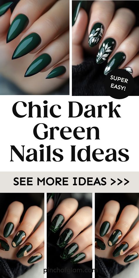 Looking for inspiration for dark green nails? Explore these trendy ideas and designs to rock your nails with style! From chic matte finishes to elegant nail art, there are endless ways to flaunt your dark green manicure. Elevate your nail game with rich jewel tones that bring a touch of sophistication to any outfit. Whether you prefer a minimalistic look or intricate patterns, dark green nails are sure to make a statement. Get creative and let your nails do the talking with these fabulous design Matte Goth Nails, Deep Green Nails Acrylic, Dark Forest Nails, Green Chrome Nails Short, Emerald Green Fall Nails, Nails Dark Green And Gold, Green Fall Nails Ideas, Nail Ideas Emerald Green, Dark Blue Green Nails