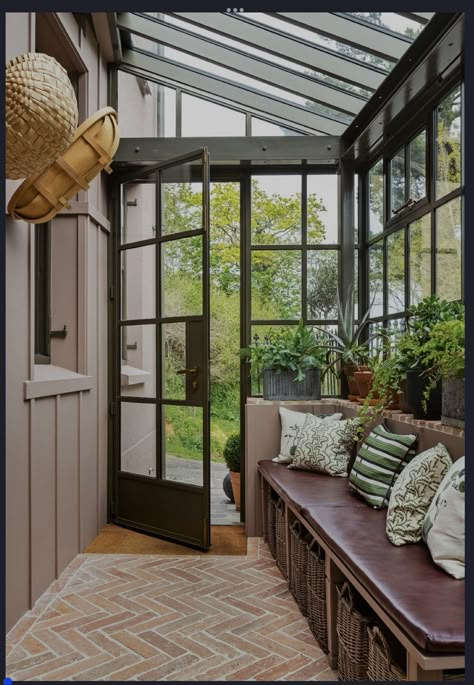 English Cottage Terrace, Narrow Conservatory, Conservatory Entryway, Small Conservatory, Lean To Conservatory, Glass Porch, Garden Room Extensions, Room Extensions, Sunroom Designs