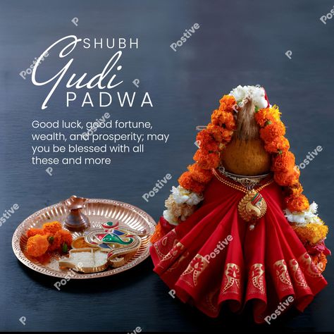 Some of the Gudi Padwa messages that the postive festival post maker app offers:  May this Gudi Padwa bring you prosperity, success, and good fortune. Have a blessed year ahead! Wishing you a Gudi Padwa filled with love, happiness, and cherished moments with your loved ones. May the spirit of Gudi Padwa inspire you to embrace new beginnings and achieve your dreams. Happy celebrations! As we celebrate Gudi Padwa, let's cherish the traditions that bind us together and spread positivity all around. Happy Celebrations, Festival Post, Gudi Padwa, Achieve Your Dreams, Spread Positivity, Wish Quotes, Wishes Quotes, Wishes Images, Beautiful Posters