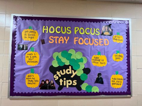 Academic Support Bulletin Board, Stuco Bulletin Board Ideas, Counseling Office Bulletin Board Ideas, Interactive Halloween Bulletin Boards, Freshman Bulletin Board Ideas, School Bulletin Board Ideas High School, October Bulliten Board, Passive Ra Programs, October Door Decs