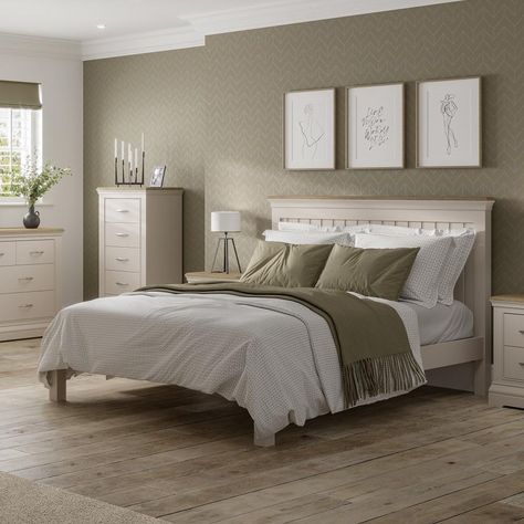 Modern Country Bedrooms, Hemnes Bed, Bungalow Bedroom, House Bedrooms, White Bedroom Furniture, Grey Paint, Warm Colour Palette, Solid Wood Bed, Contemporary Room