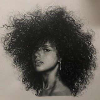 Alicia Keys • 16 x 24 in. Bristol • Graphite and Ebony : Art Alicia Keys Tattoo, Pencil Work, Girl Drawing Sketches, Charcoal Portraits, Manga Drawing Tutorials, Charcoal Art, Celebrity Drawings, Art Tools Drawing, Alicia Keys