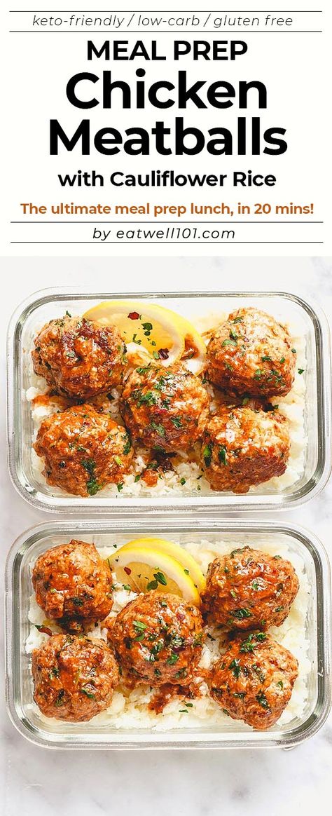 Garlic Butter Chicken Meatballs, Cauliflower Rice Meal Prep, Butter Chicken Meatballs, Mealprep Recipe, Rice Meal Prep, Ayam Mentega, Gluten Free Meal Prep, Meal Prep Lunch, Prep Lunch