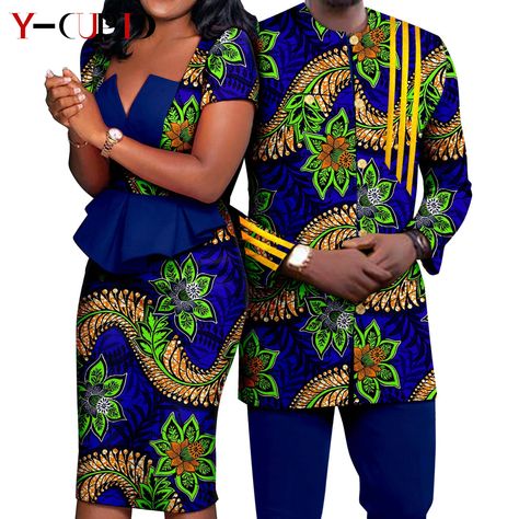 Dashiki Sexy African Print Hip Dresses for Women Matching Men Outfit Shirt and Pant Sets Couples Couple Clothes Matching Outfits, Senator Styles, African Couple, Couples African Outfits, Woman Skirt, Africa Clothing, Couple Matching Outfits, Nigerian Men Fashion, African Wear Styles For Men