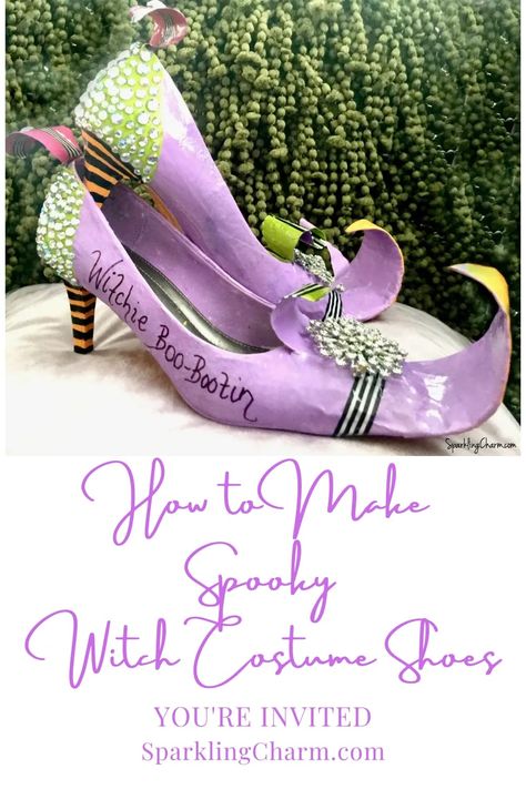 How To Make Witch Costume Shoes. Witchy Boo Boo-tin Orange Soled Shoes. How cute are these shoes? Come on over to Sparkling Charm and let me show you how to make them. #Witchshoes #halloweencostumes #Halloween #halloweenfun #halloweendiy Diy Witch Shoes To Wear, Witch Shoes Diy, Cider Moscow Mule, Halloween Legends, Apple Cider Moscow Mule, Caramel Apple Cider, Halloween Makeup Witch, Celtic Dress, Witch Shoes