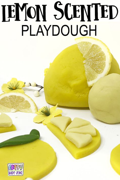 Lemon Playdough Recipe Scented Playdough Recipe, Best Playdough Recipe, Play Dough Crafts, Scented Playdough, Playdough Recipe, Kids Zone, Easter Crafts For Kids, Sensory Bins, Imaginative Play