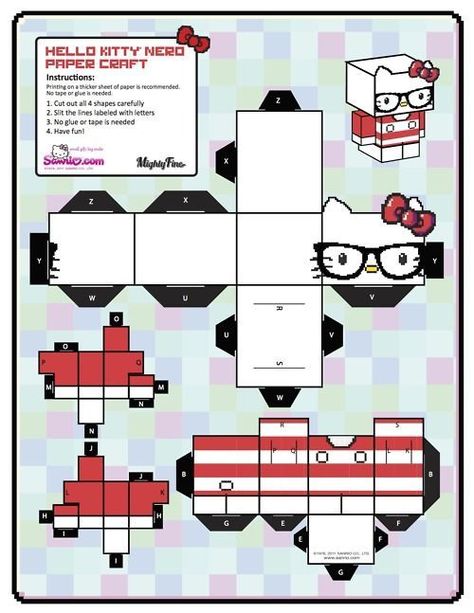 Hello Kitty Nerd Paper Cubeecraft E2A Hello Kitty Wedding, 3d Templates, Hello Kitty Decorations, Diy Hello Kitty, Hello Kitty Printables, Hello Kitty Crafts, Paper Toys Template, Hello Kitty Themes, Hello Kitty Coloring