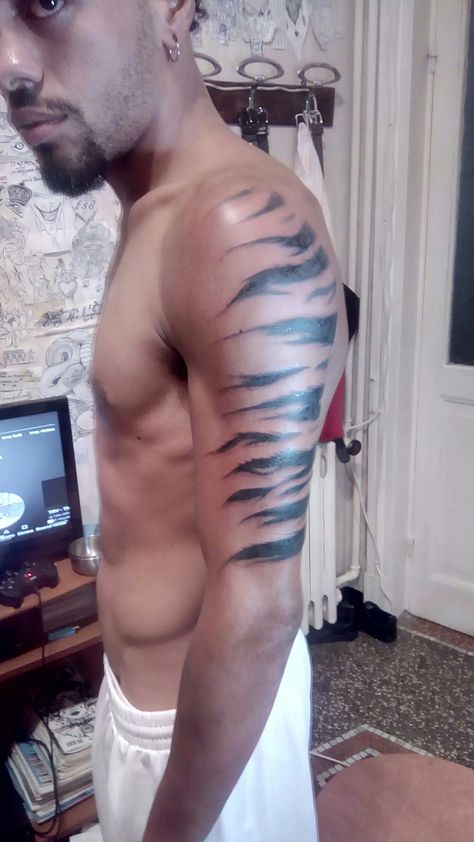 My skin tiger tattoo...all over body coming soon #inktattoo #tigertattoo #inkmaster #tigerstripes #tigerskin Tiger Skin Tattoo, Tiger Stripes Tattoo, Tiger Print Tattoo, Tiger Stripe Tattoo, Maine Tattoo, Stripe Tattoo, Tiger Tattoos, Tiger Fur, Skin Tattoo