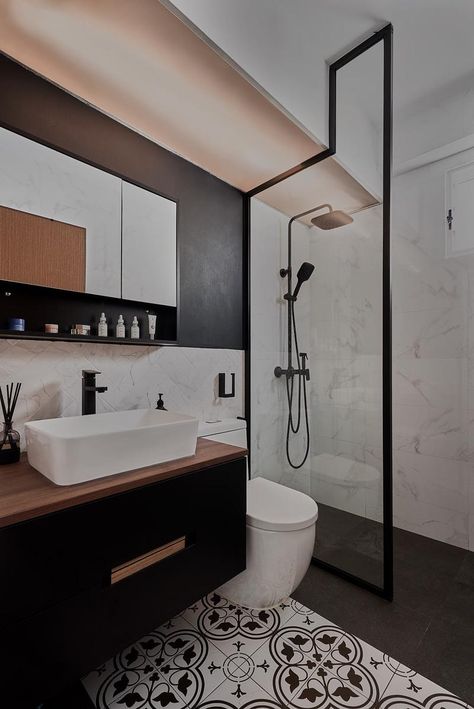 Inside a Restful HDB Home That’s Built Not for Two, But Four | Qanvast Toilet Singapore Hdb, Hdb Home Decor Singapore, Hdb Bto Toilet Bathroom Ideas, Bto Renovation Ideas, Bto Toilet Ideas, Hdb Toilet Design Singapore, Hdb Bto Toilet, Modern Luxe Bathroom, Bto Toilet