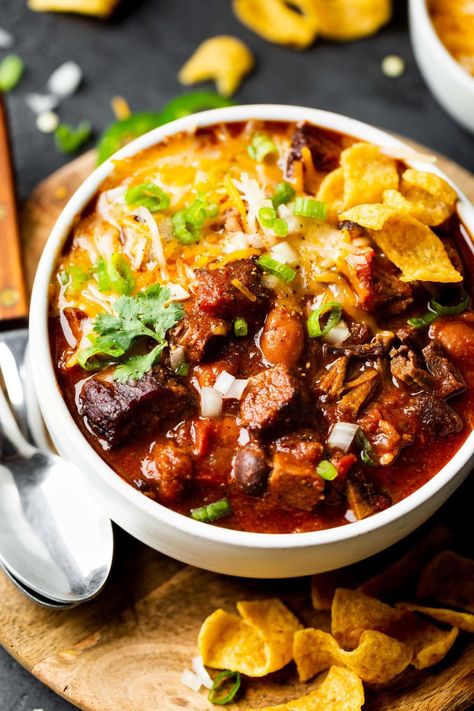 Smoked Brisket Chili Recipe, Beef Brisket Chili, Brisket Chili Recipe, Smoked Brisket Chili, Best Prime Rib Recipe, Best Prime Rib, Pulled Pork Chili, Slow Cooker Brisket, Pork Chili