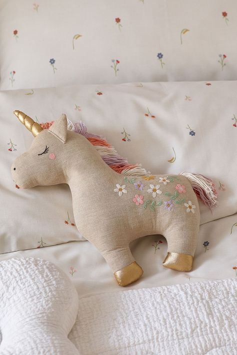 Embroidered Unicorn, Handmade Kids Toys, Unicorn Cushion, Handmade Stuffed Toys, Unicorn Pillow, Unicorn Toys, Rag Doll, Doll Making, Handmade Toys