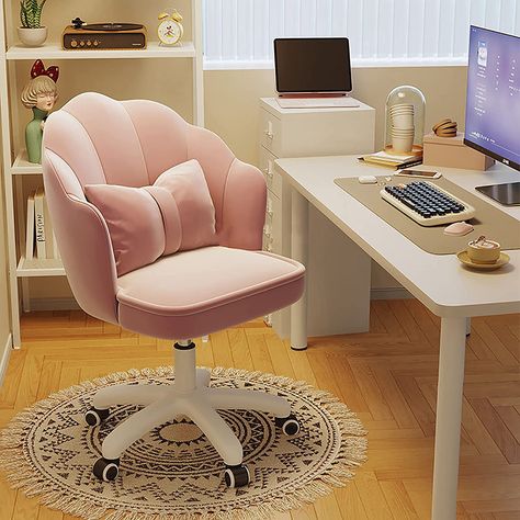 Fluffy Velvet Chair for Vanity,Aesthetic Desk Chair Home Makeup Chair with Arms,Executive Spinning Chair Adjustable Comfy Upholstered Office Computer Chair for Bedrooms(60x71-81cm(24x28-32), Pink) Aesthetic Desk Chair, Chair For Vanity, Spinning Chair, Vanity Aesthetic, Cute Desk Chair, Makeup Chair, Aesthetic Desk, Dressing Table With Chair, Study Chair