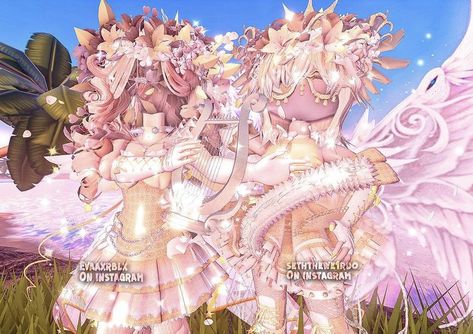 Angel Outfit Royale High, Royale High Dark Academia Outfits, Royale High Duo Outfits, Royale High Flower Power, Royale High Angel Outfits, Royale High Rich Outfits, Aesthetic Royale High Journal Ideas, Dripping In Gold Royale High, Royale High Outfits Aesthetic